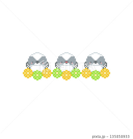 黄色い花とシマエナガの雛のドット絵 黄色い花とシマエナガの雛のドット絵 135858933