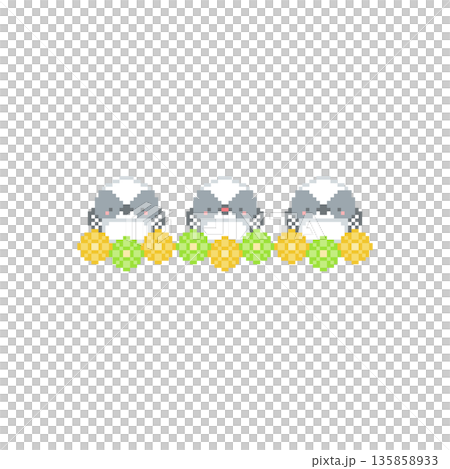 黄色い花とシマエナガの雛のドット絵 黄色い花とシマエナガの雛のドット絵 135858933