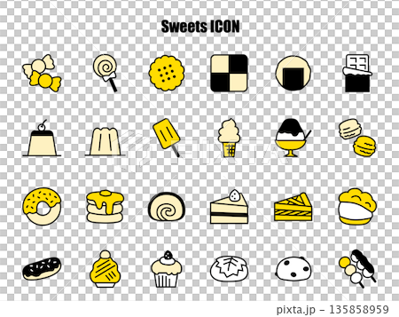 Simple and cute sweets illustration set, yellow Simple and cute sweets illustration set, yellow 135858959