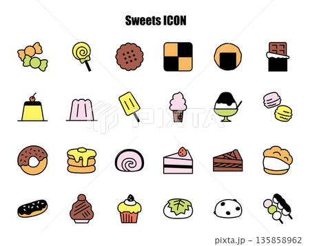 シンプルでかわいいスイーツのイラストセット、カラー 135858962