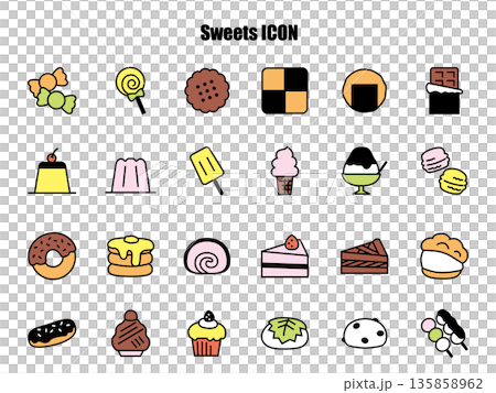 簡單可愛的甜點插畫集，彩色 135858962