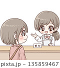 受付で案内する女性スタッフと来訪者 135859467