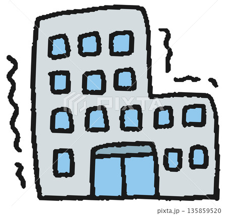 地震で揺れている建物/ビルの手描きイラスト 135859520
