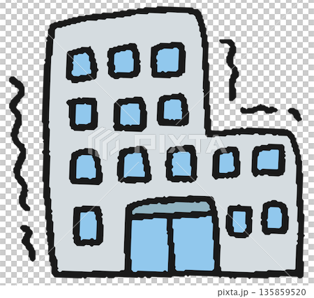 地震で揺れている建物/ビルの手描きイラスト 135859520