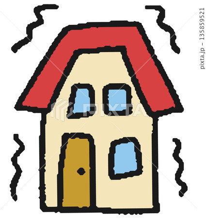 地震で揺れているお家の手描きイラスト 地震で揺れているお家の手描きイラスト 135859521
