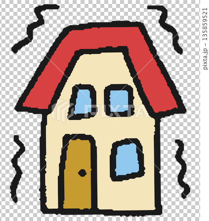 Hand-drawn illustration of a house shaking during an earthquake Hand-drawn illustration of a house shaking during an earthquake 135859521