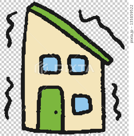 地震で揺れているお家の手描きイラスト 135859522