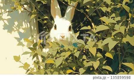 cute rabbit peeked out of the bushes 135859598