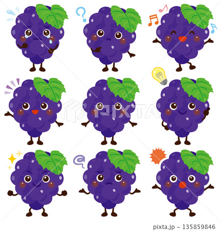 ブドウのキャラクターイラスト 表情セット ブドウのキャラクターイラスト 表情セット 135859846