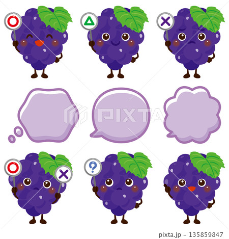 ○×△の札を持ったブドウのキャラクターイラスト ○×△の札を持ったブドウのキャラクターイラスト 135859847
