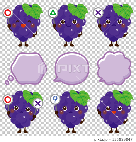 ○×△の札を持ったブドウのキャラクターイラスト ○×△の札を持ったブドウのキャラクターイラスト 135859847
