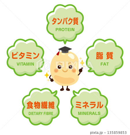 大豆のキャラクターと大豆に含まれる成分イラスト 135859853
