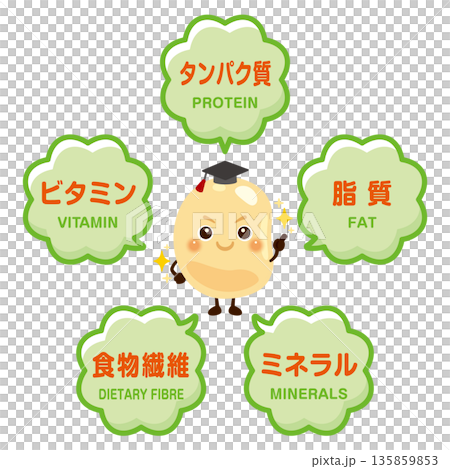 大豆のキャラクターと大豆に含まれる成分イラスト 135859853
