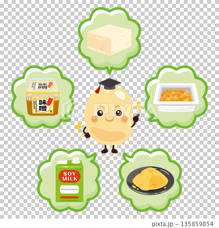 大豆のキャラクターと大豆製品イラストセット 135859854