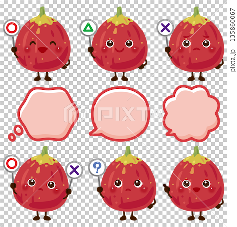 Fig character illustration holding a circle, circle, triangle, or triangle sign Fig character illustration holding a circle, circle, triangle, or triangle sign 135860067