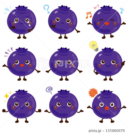ブルーベリーのキャラクターイラスト　表情セット 135860070