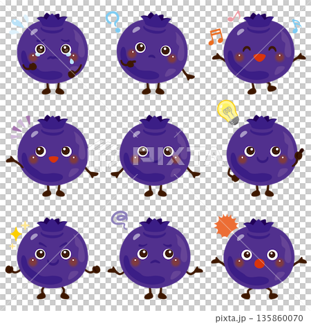 ブルーベリーのキャラクターイラスト　表情セット 135860070
