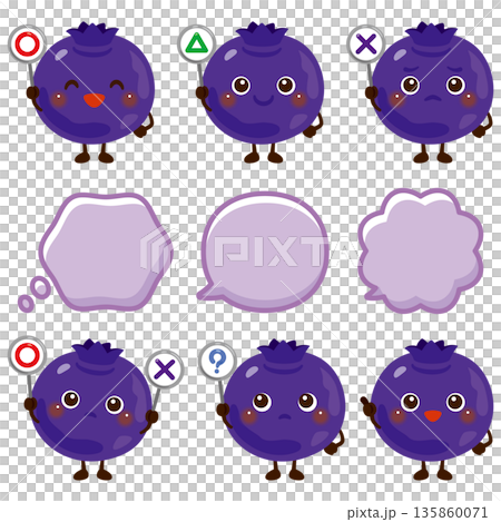 Blueberry character illustration holding a circle, circle, triangle, or triangle card 135860071