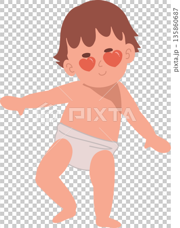 adorable toddler character with heart shaped eyes doing a playful dance 135860687