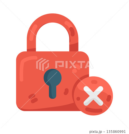 Illustration of padlock with red cross Illustration of padlock with red cross 135860991