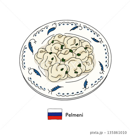 ロシア料理ペリメニの盛り付けイラスト 白背景|ペリメニ,餃子,ロシア料理 ロシア料理ペリメニの盛り付けイラスト 白背景|ペリメニ,餃子,ロシア料理 135861010