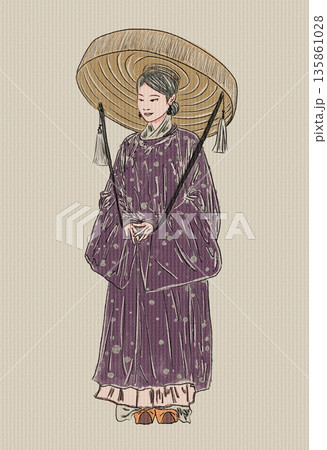 vector pop art illustration of girl in a hat 135861028