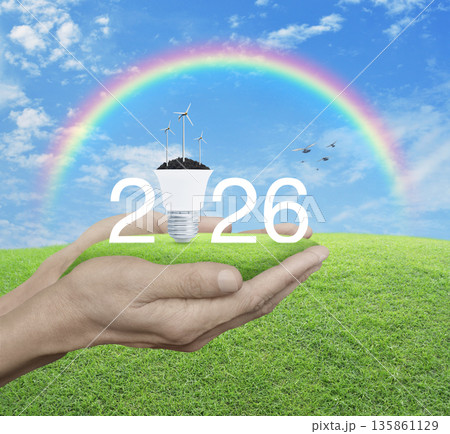 Happy new year 2026 green ecology and saving energy concept 135861129