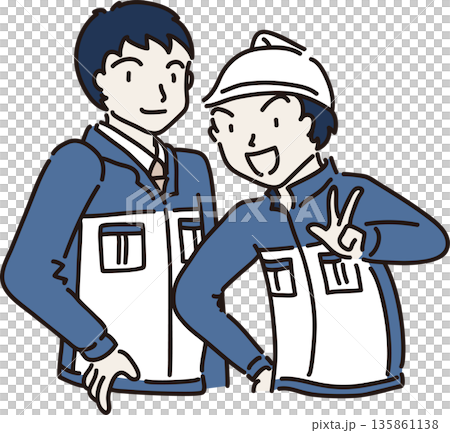 作業服を着たふたりの男性のイラスト 青色の制服 作業服を着たふたりの男性のイラスト 青色の制服 135861138