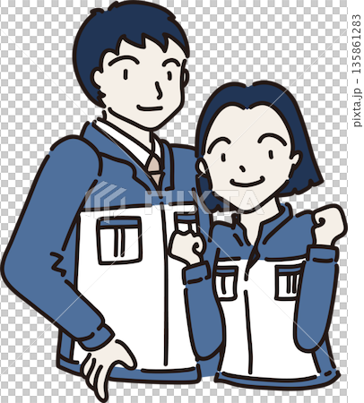 Illustration of men and women wearing work clothes Blue uniforms Illustration of men and women wearing work clothes Blue uniforms 135861283