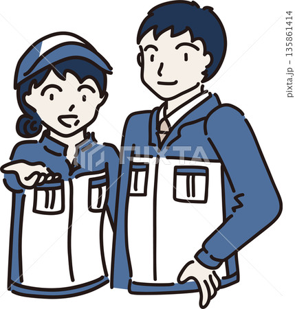 作業服を着た男女のイラスト 青色の制服 作業服を着た男女のイラスト 青色の制服 135861414