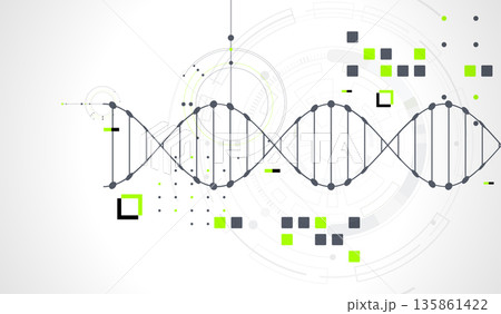 Abstraction on a scientific medical theme. Creative image of a DNA molecule with art elements. 135861422