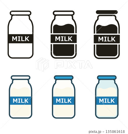シンプルな牛乳のイラスト　セット 135861618