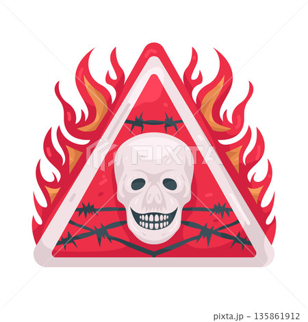 Illustration of skull hazard symbol with flamesのイラスト素材 [135861912] - PIXTA