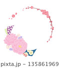 牡丹と梅の花の和柄フレーム 135861969