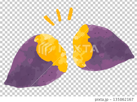 ふたつに割った美味しそうな焼き芋のイラスト 135862167