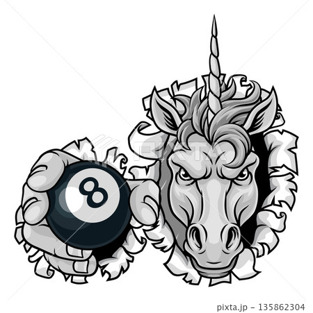 Unicorn Horse Pool Billiards Sports Team Mascot Unicorn Horse Pool Billiards Sports Team Mascot 135862304
