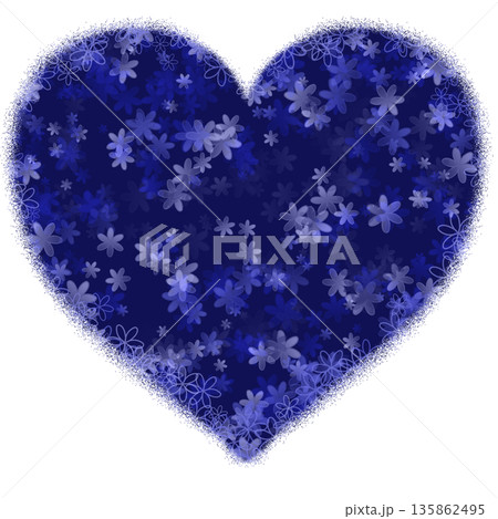 小さな花が散りばめられた青いハート 小さな花が散りばめられた青いハート 135862495