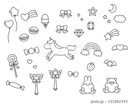 手描きのゆめかわなイラストセット 135862543