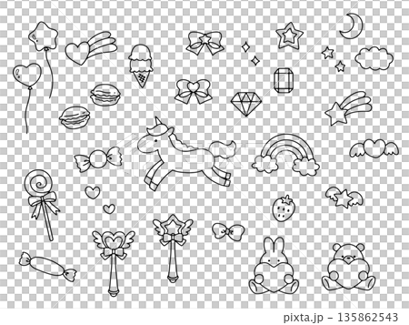 手描きのゆめかわなイラストセット 135862543