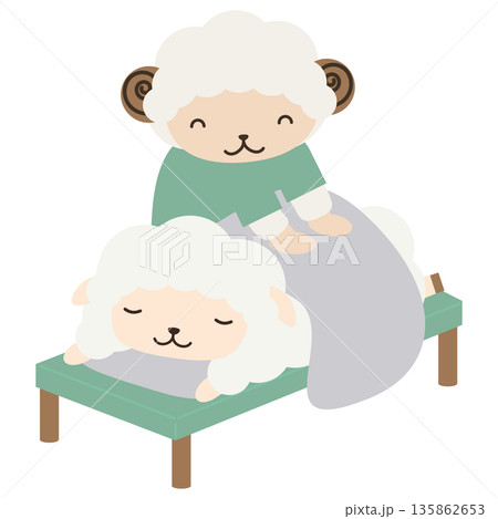 整骨院やマッサージ店等の施術を行っている羊のイラスト 整骨院やマッサージ店等の施術を行っている羊のイラスト 135862653