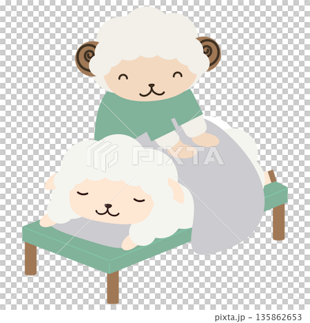 整骨院やマッサージ店等の施術を行っている羊のイラスト 整骨院やマッサージ店等の施術を行っている羊のイラスト 135862653