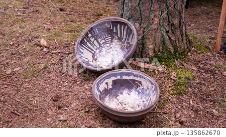 Large handmade ceramic bowls with drip glaze 135862670