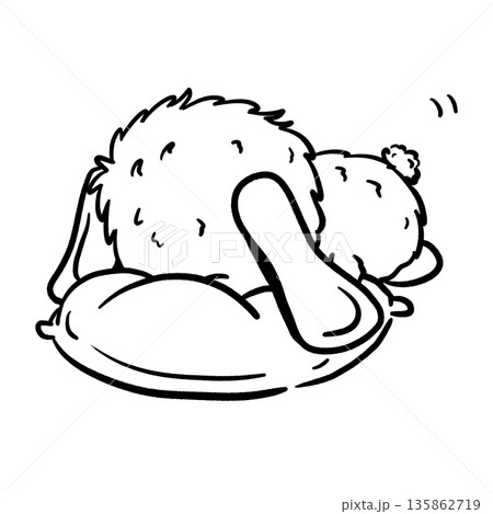 A cute rabbit sleeping on a pillow cartoon outline illustration A cute rabbit sleeping on a pillow cartoon outline illustration 135862719