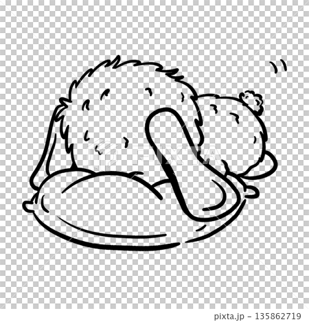 A cute rabbit sleeping on a pillow cartoon outline illustration A cute rabbit sleeping on a pillow cartoon outline illustration 135862719