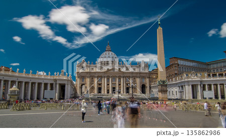 St. Peter's Square full of tourists with St. Peter's Basilica and the Egyptian obelisk within the Vatican City timelapse hyperlapse St. Peter's Square full of tourists with St. Peter's Basilica and the Egyptian obelisk within the Vatican City timelapse hyperlapse 135862986