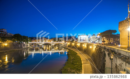 Ponte Vittorio Emanuele II is bridge across Tiber day to night timelapse in Rome, Italy Ponte Vittorio Emanuele II is bridge across Tiber day to night timelapse in Rome, Italy 135862988