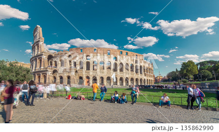 The Colosseum or Coliseum timelapse hyperlapse, also known as the Flavian Amphitheatre in Rome, Italy The Colosseum or Coliseum timelapse hyperlapse, also known as the Flavian Amphitheatre in Rome, Italy 135862990
