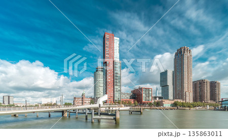 Hyperlapse of the Rijnhaven Bridge with skyscrapers in Rotterdam, Netherlands. Hyperlapse of the Rijnhaven Bridge with skyscrapers in Rotterdam, Netherlands. 135863011