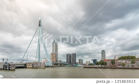Erasmus Bridge timelapse hyperlapse, spanning the Maas River in Rotterdam, Netherlands Erasmus Bridge timelapse hyperlapse, spanning the Maas River in Rotterdam, Netherlands 135863013