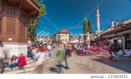 The Sebilj fountain in Sarajevo old city in Bosnia and Herzegovina timelapse hyperlapse. The Sebilj fountain in Sarajevo old city in Bosnia and Herzegovina timelapse hyperlapse. 135863032